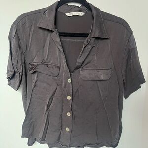 Zara Silk Short Sleeve Button Down Shirt